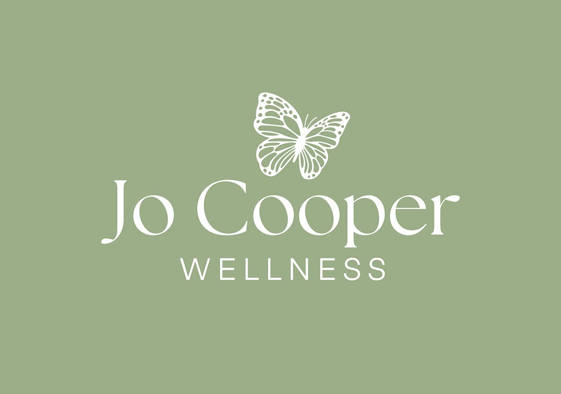 Branding of Jo Cooper Wellness - Logo White on Green